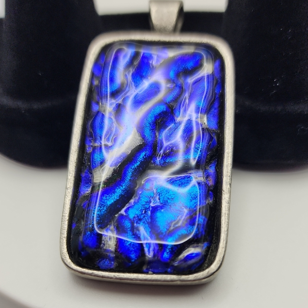 Murano Style Blue And Silver Rectangular Pendant - image 1